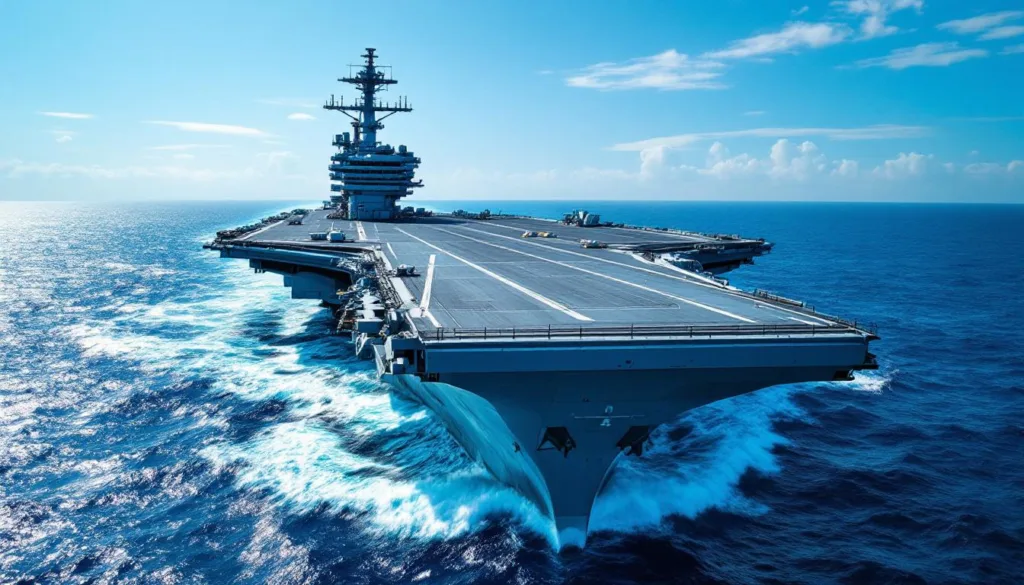 erleben sie die beeindruckende größe eines 300 meter langen flugzeugträgers hautnah und lassen sie sich von seiner majestätischen präsenz überwältigen.