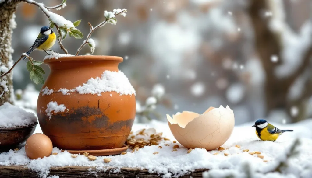 erfahren sie, wie ein alter topf und eine eierschale den meisen im winter helfen können, indem sie nützliche futterstellen und schutz bieten.